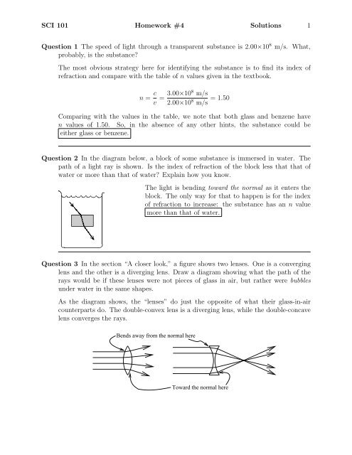 SCI 101 Homework #4 Solutions 1 Question 1 The speed of light ...