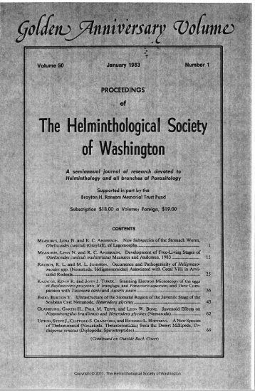 The Helminthological Society of Washington - Peru State College