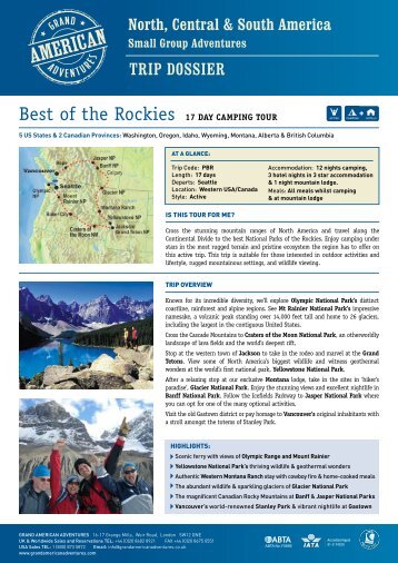 Best of the Rockies 17 DaY CaMPING TOuR - Adventure holidays