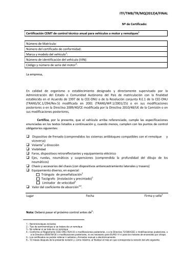 los certificados de control técnico anual para vehículos a motor y ...