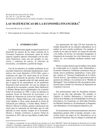 las matemÃƒÂ¡ticas de la economÃƒÂ­a financiera - Real Academia de ...