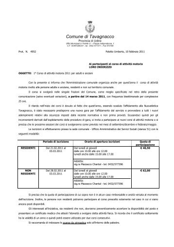 scarica tutti gli orari dei corsi - Comune di Tavagnacco