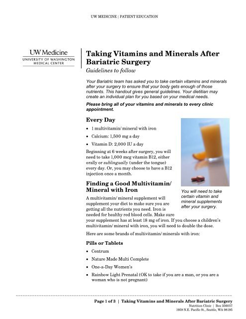 Taking Vitamins and Minerals After Bariatric Surgery - UWMC Health ...