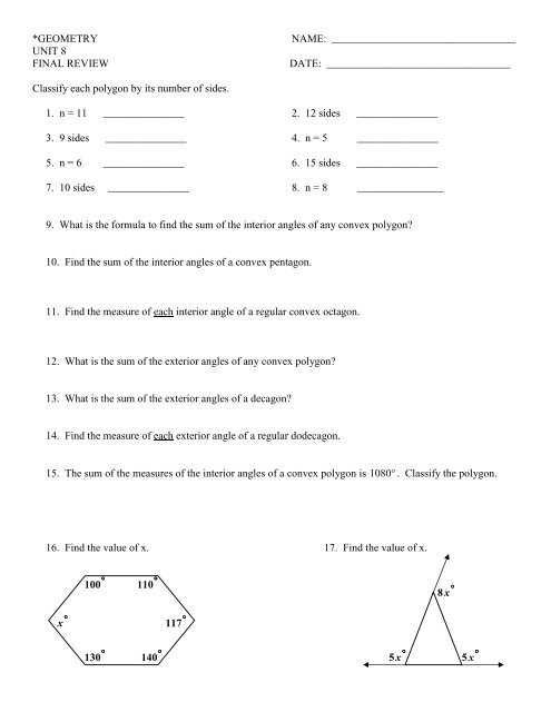 Unit 8 Review Packet