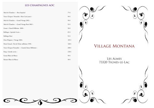 Carte Des Vins La Rôtisserie - Village Montana