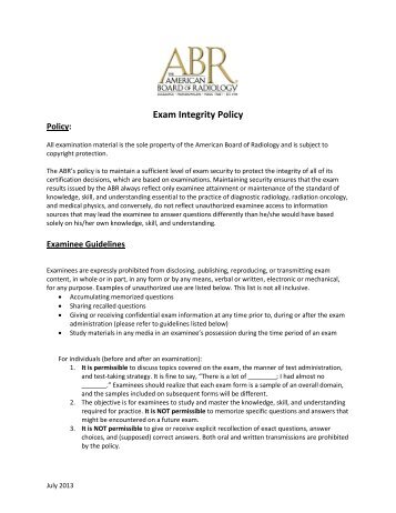 ABR Exam Security Policy - The American Board of Radiology