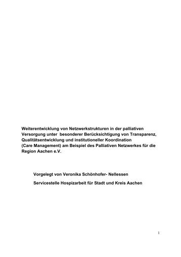 Weiterentwicklung von Netzwerkstrukturen in der palliativen ...