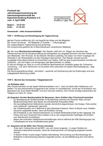Protokoll JHV 2006 - IG Ruhleben eV