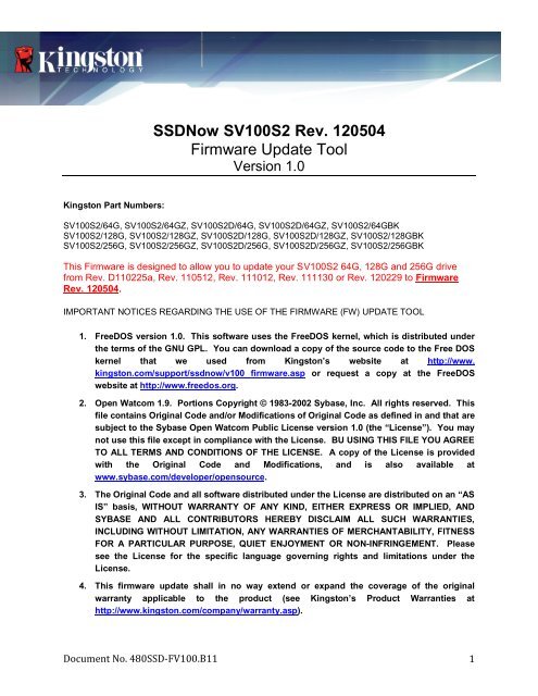 SSDNow SV100S2 Rev. 120504 Firmware Update Tool - Kingston