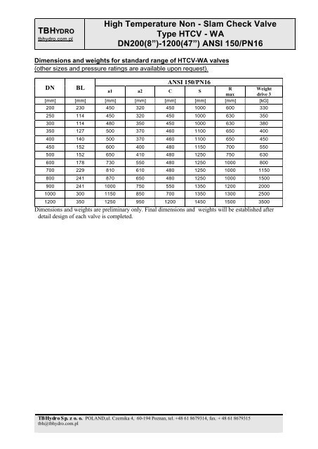 TBH High Temperature Non - Slam Check Valve Type HTCV - WA ...