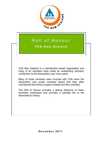 Roll of Honour - YHA New Zealand