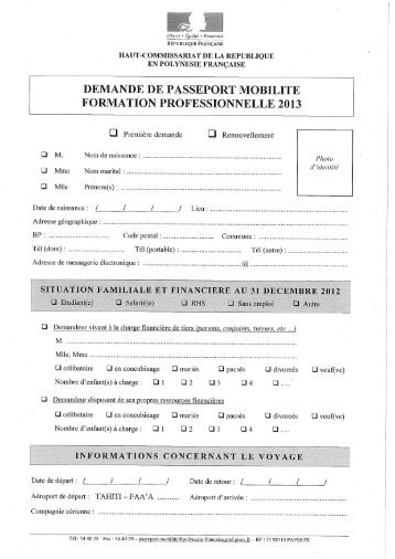 Formulaire de demande de Passeport Moblité Formation ... Formulaire de demande de Passeport Moblité Formation ...