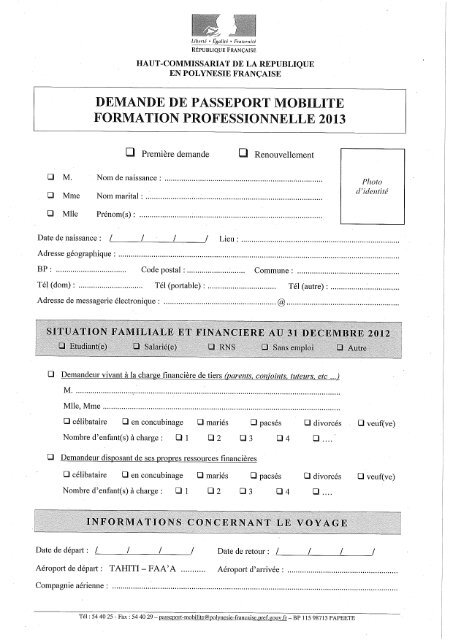 Formulaire de demande de Passeport MoblitÃ© Formation ...