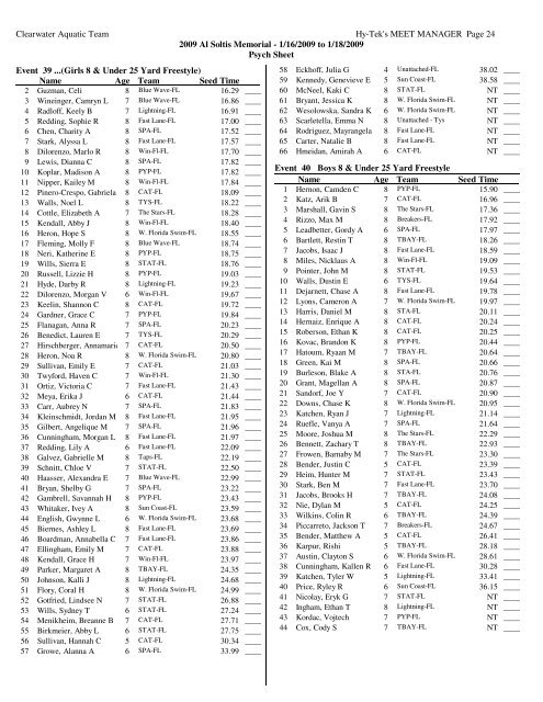 Al Soltis Psych Sheet - Fast Swim Results