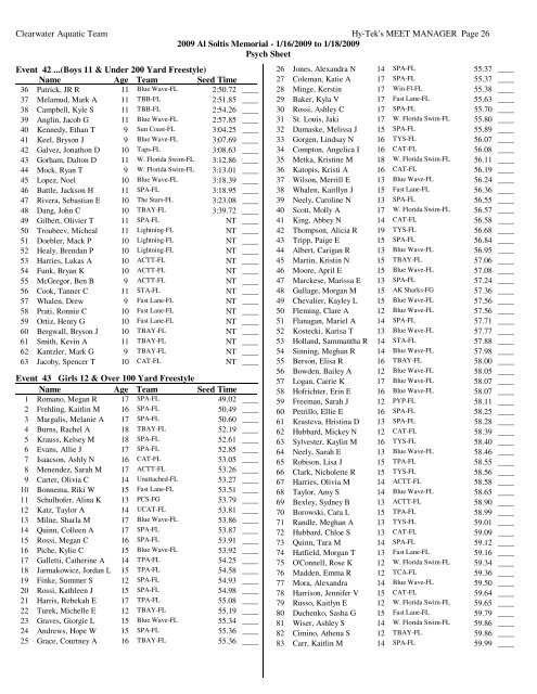 Al Soltis Psych Sheet - Fast Swim Results