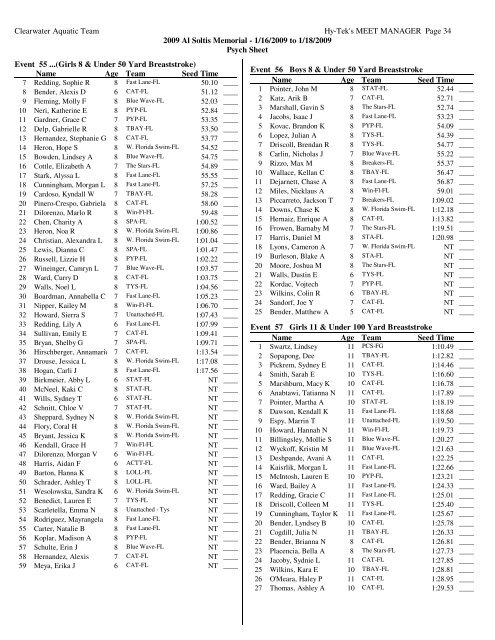 Al Soltis Psych Sheet - Fast Swim Results