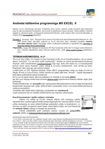 Andmete käitlemine programmiga MS EXCEL II - Tartu Ülikool