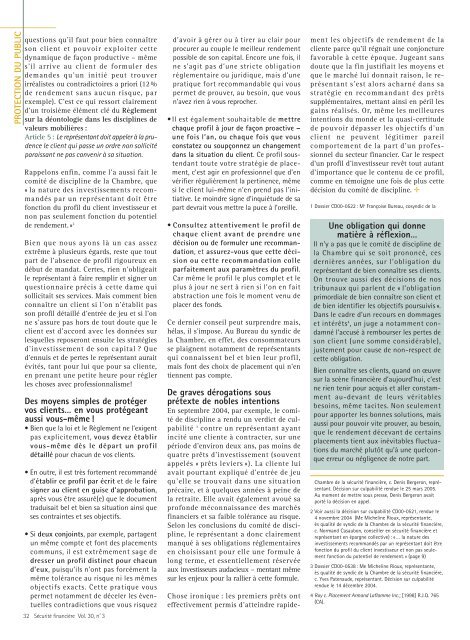 juillet 2005 - Vol. 30 - No 3 - Chambre de la sÃ©curitÃ© financiÃ¨re