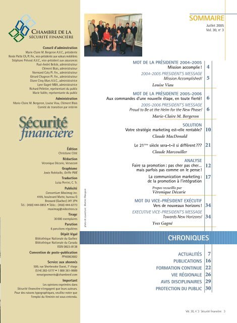 juillet 2005 - Vol. 30 - No 3 - Chambre de la sÃ©curitÃ© financiÃ¨re