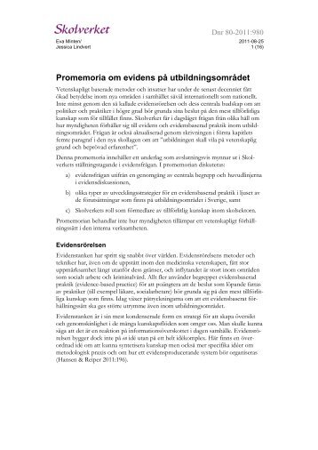 Promemoria om evidens pÃ¥ utbildningsomrÃ¥det