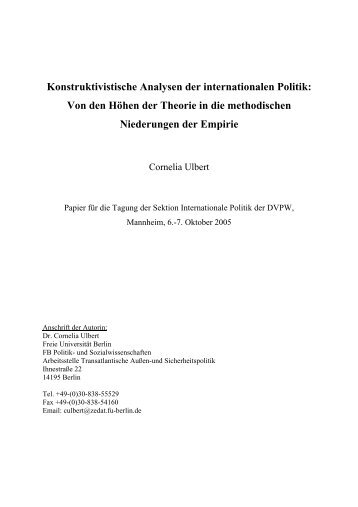 Konstruktivistische Analysen der internationalen Politik: Von den ...