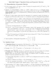 Math 2040 Chapter 7 Quadratic Forms and Symmetric Matricies 7.1 ...