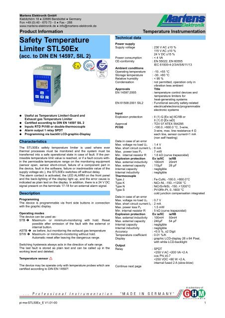 Safety Temperature Limiter STL50Ex