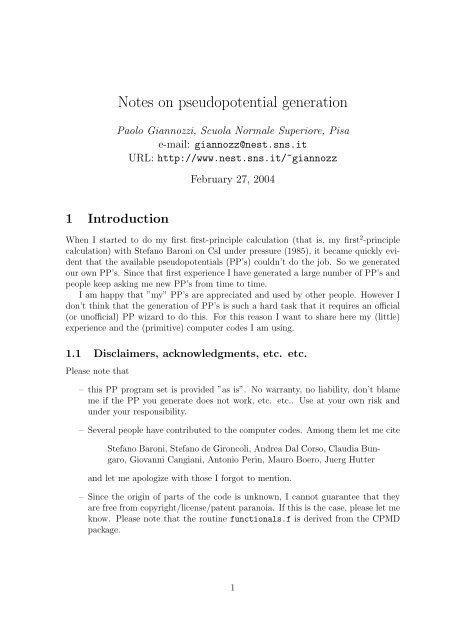 Notes on pseudopotential generation