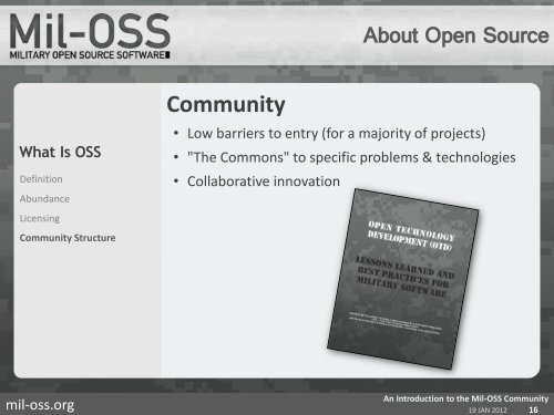 An Introduction to the Mil-OSS Community