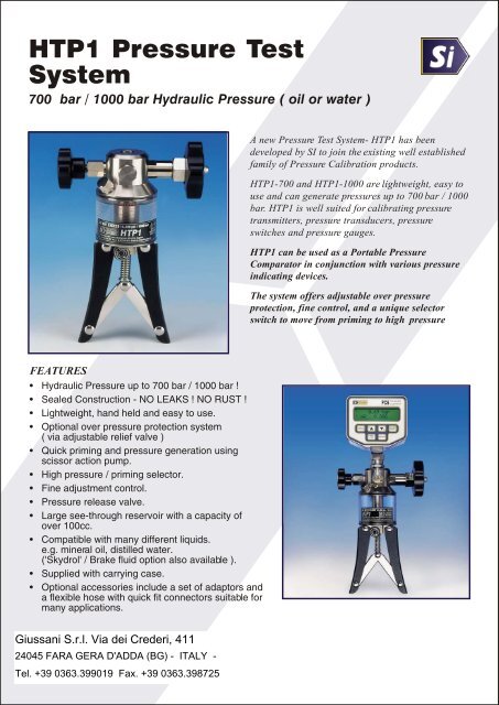 Htp Test Rig HTP1 Pressure Test System - digital instruments