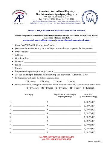 AWR Inspection, Grading, and Branding Reservation Form