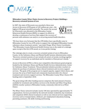 Milwaukee County WIser Choice Access to Recovery Project ... - NIATx