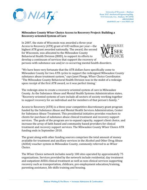 Milwaukee County WIser Choice Access to Recovery Project ... - NIATx