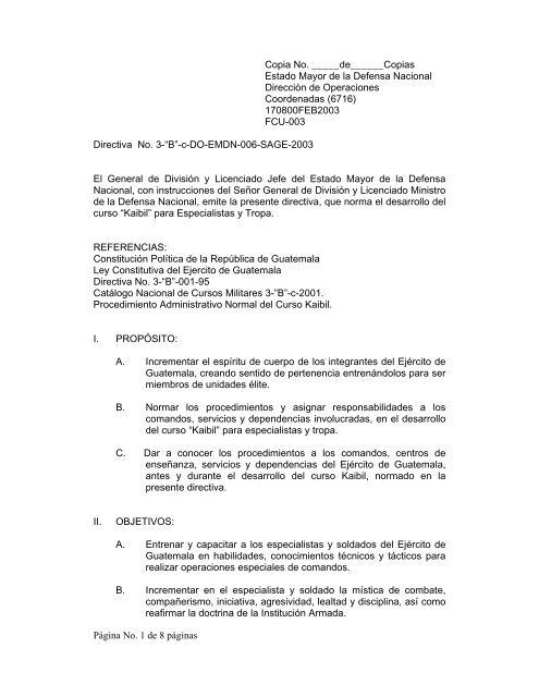 Directiva No. 3-Ã¢Â€ÂœBÃ¢Â€Â - Ministerio de la Defensa de Guatemala