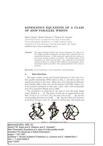 kinematics equations of a class of 4dof parallel wrists