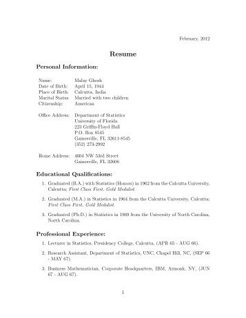 Resume - Department of Statistics - University of Florida