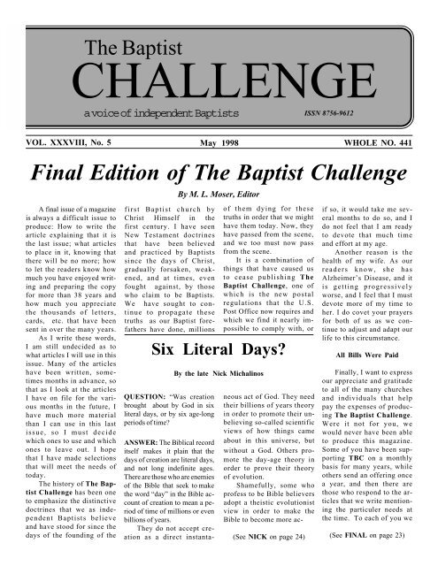 Final Edition of The Baptist Challenge