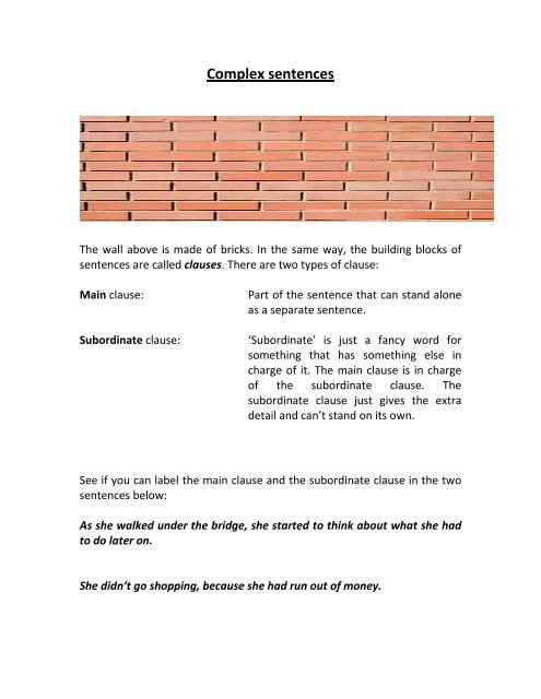 Complex sentences worksheet