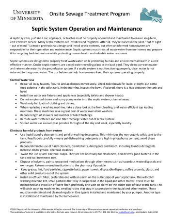 Septic System Operation and Maintenance - Onsite Sewage ...