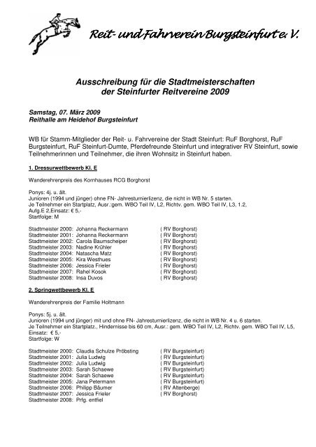 Ausschreibung Stadmeisterschaften Burgsteinfurt - Reit- und ...