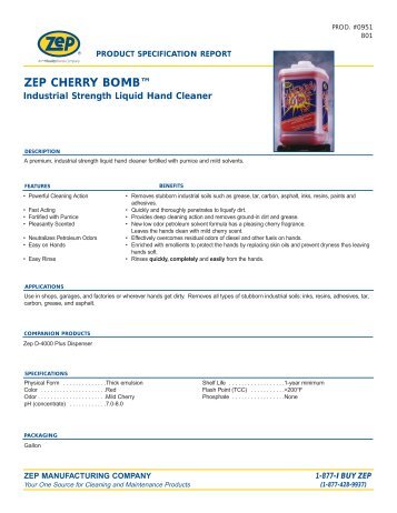Cherry Bomb Hand Cleaner 0951 Product Specification Sheet