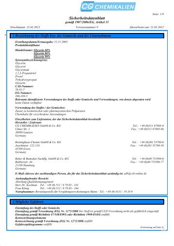 Sicherheitsdatenblatt - Reininghaus