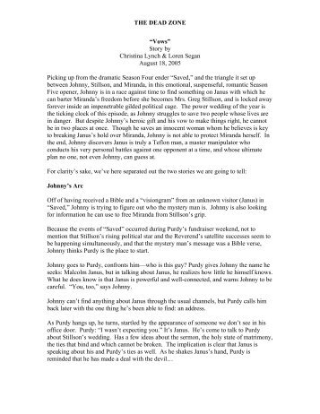THE DEAD ZONE “Vows” Story by Christina Lynch & Loren Segan ...