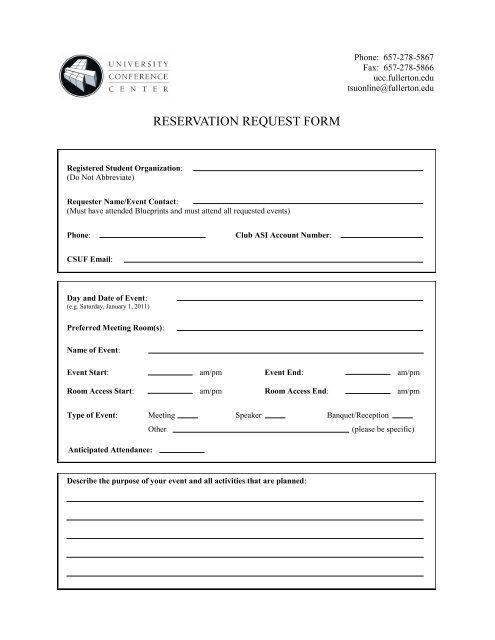 Registered Student Organization Reservation Request Form