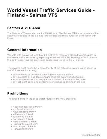 World Vessel Traffic Services Guide - Finland - Saimaa VTS