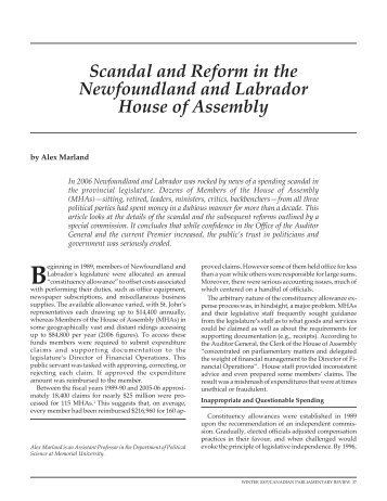 Scandal and Reform in the Newfoundland and Labrador House of ...