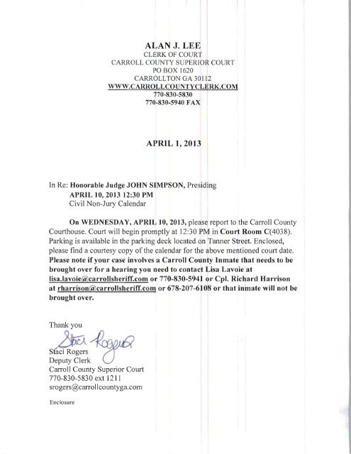 ALAN J LEE Carroll County Superior Court ALAN J LEE Carroll County Superior Court