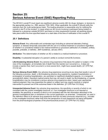 Serious Adverse Event (SAE) Reporting Policy