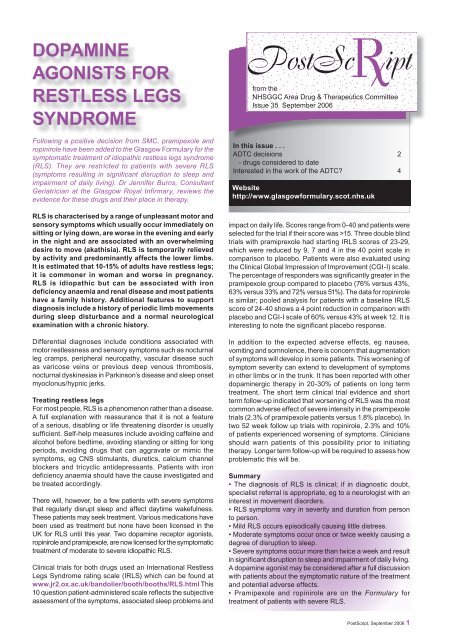 dopamine agonists for restless legs syndrome - GGC Prescribing