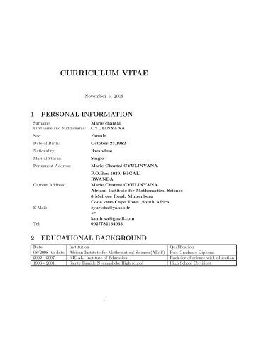 CURRICULUM VITAE - users-deprecated.aims.ac.za